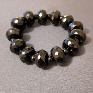 Vintage Chunky Black Faceted Lucite Beaded Bracelet